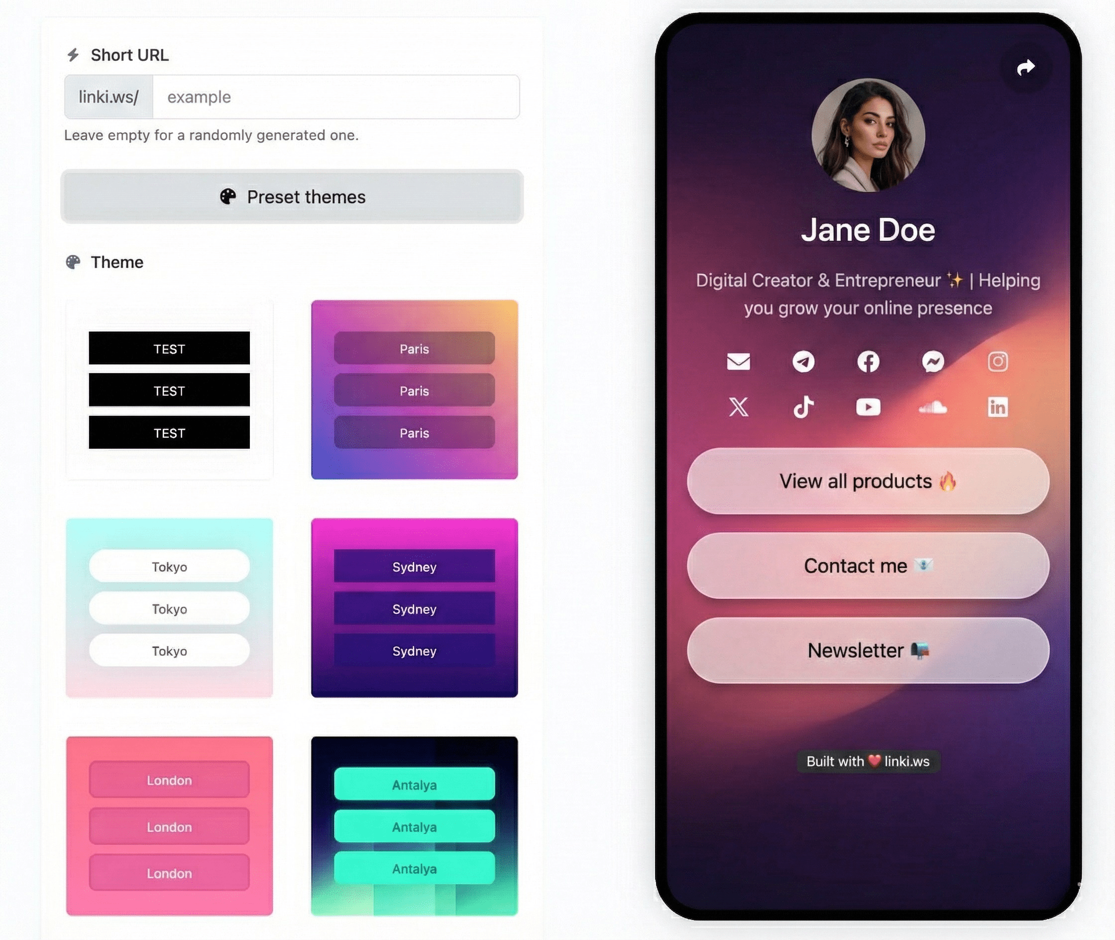 Screenshot of the app biolink editing page